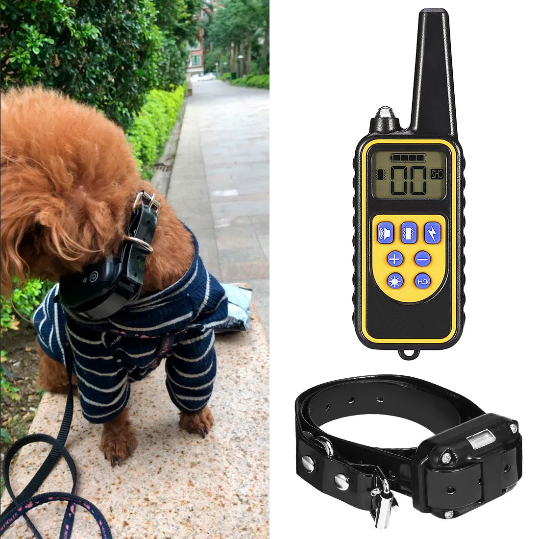 

800m Electric Dog Training Collar Pet Remote Control Waterproof Rechargeable with LCD Display for All Size Shock Vibration Sound