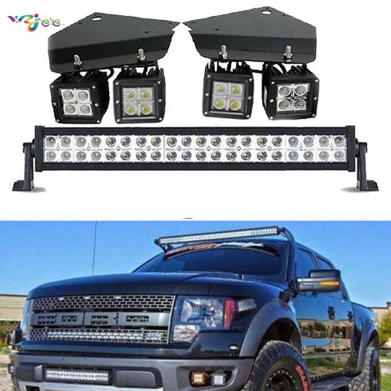 

wzjoo 22inch 120W Combo LED Light Bar+4x16W Spot Fog Light Hidden Bumper Mount Bracket For 2010-2014 Ford F150 SVT Raptor