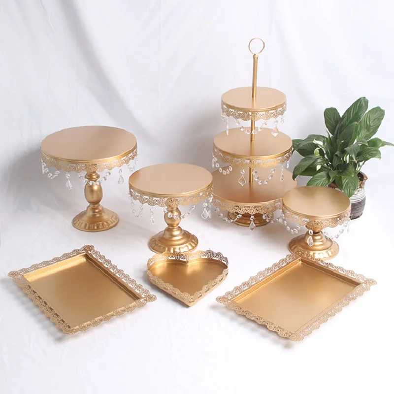 

Gold Wedding Dessert Tray Cupcake Pan cake display table decoration Party Supply 7PCS / Set crystal candy bar Cake Stand