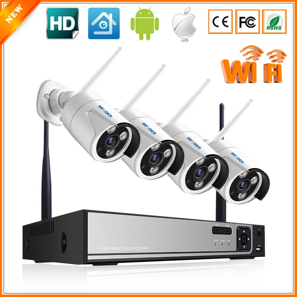 BESDER XMEye 4CH Security Camera System Wireless CCTV NVR Kit 960P/720P