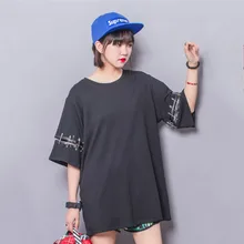 2016 European Style Loose T-shirt For Women Big Size Cool Pin Patchwork Punk Tees Pregnant Women Hipster Large Tees New Arrival