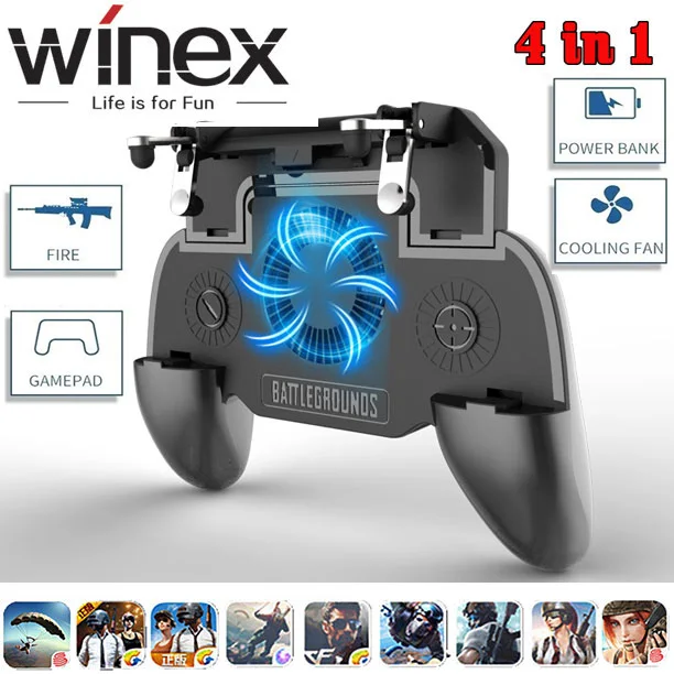Winex Pubg Gamepad Controller Mobile Trigger L1R1 Shooter Joystick Game Pad Phone Cooler Fan with 2000mAh 4000mAh Power Bank