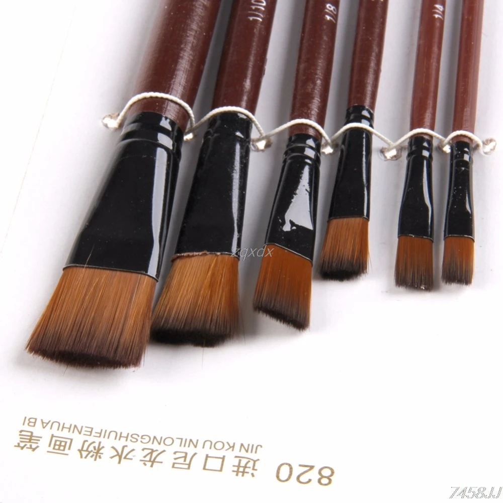 6X Браун Нейлон Акриловый кисти для рисования маслом для товары для рукоделия набор акварельных красок Z11 Прямая поставка