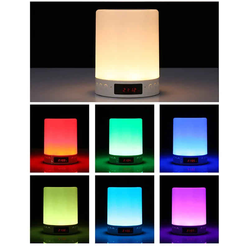 

Alarm Clock Bluetooth Speaker Colorful LED Wake Up Night Light Bedside Lamp