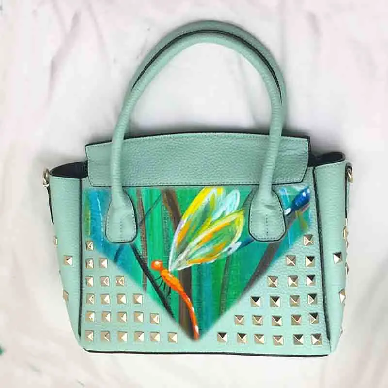 

women shoulder bag hot selling ladies handbags messenger bag genuine leather high quality light blue green printing with Animal