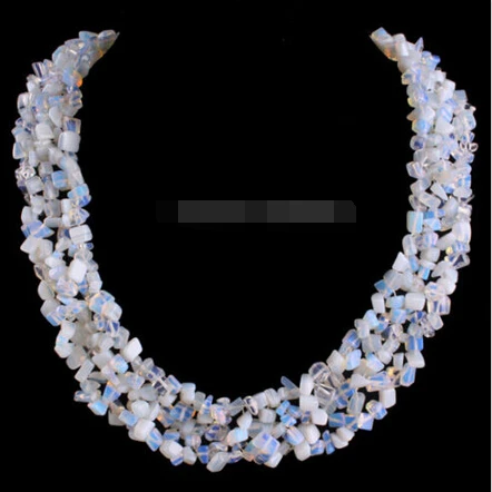 

Jewelr 004846 Natural Light blue Opal Chip Beads Weave Necklace 18