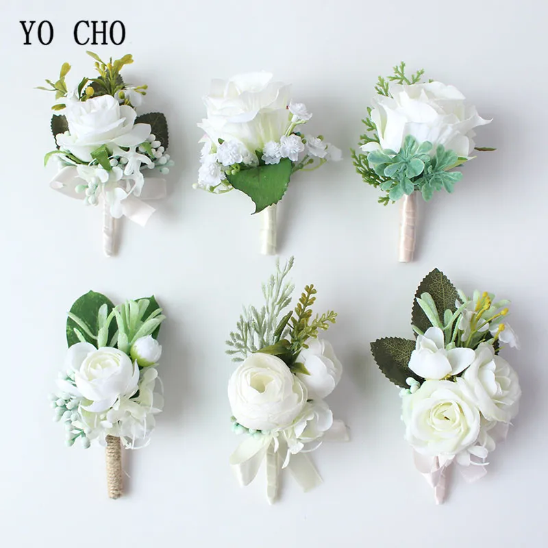 wedding boutonniere corsage white roses silk flowers (23)