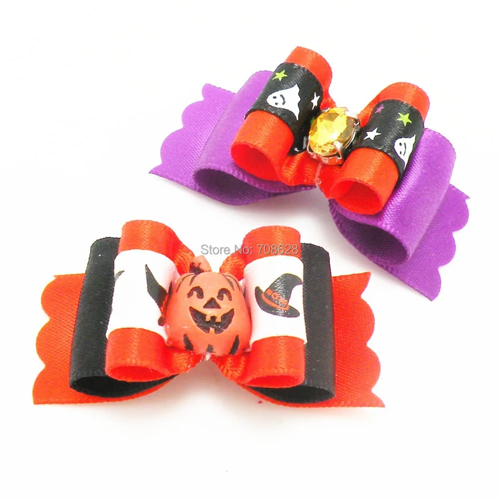 

100PC/Lot Halloween Dog Grooming Bows Pet Accessories Pumpkin Dog Hair Bows