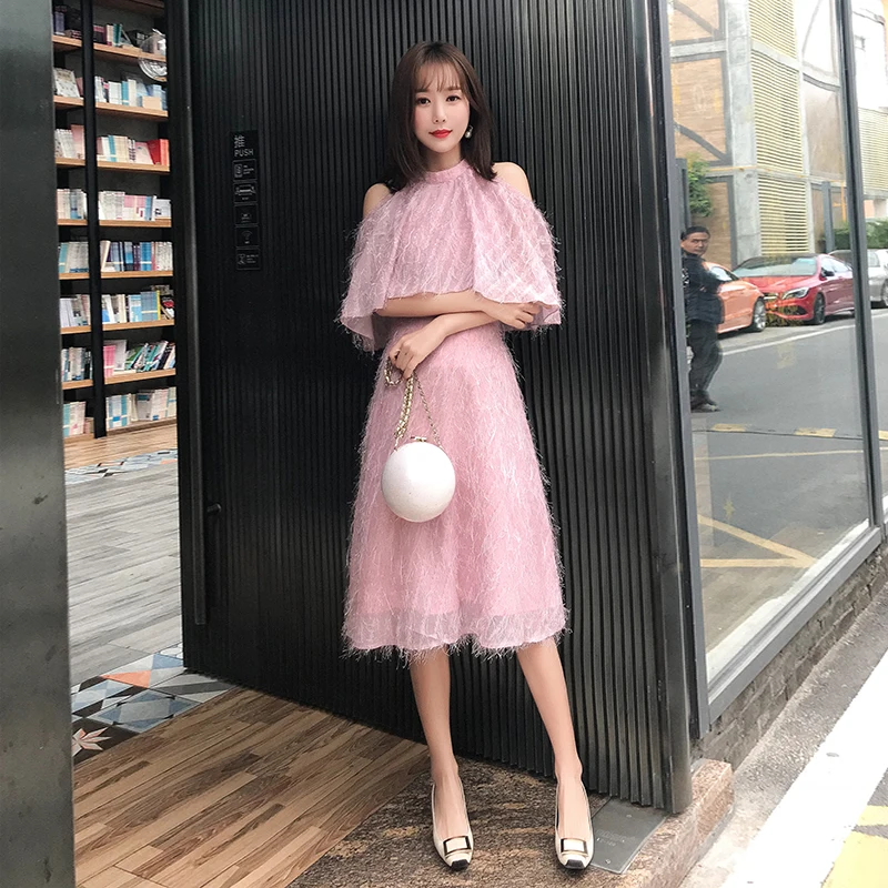 JIBAIYI Elegant Off Shoulder Short Sleeve Women Dress Sexy Pink Tassel Summer Laides Dresses Female Office Vintage Festa Vestido JIBAIYI Elegant Off Shoulder Short Sleeve Women Dress Sexy Pink Tassel Summer Laides Dresses Female Office Vintage Festa Vestido
