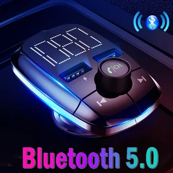 

JINSERTA Wireless Bluetooth 5.0 FM Transmitter modulator Handsfree Car Kit Audio Radio Music Mp3 Player USB Charger for Phone