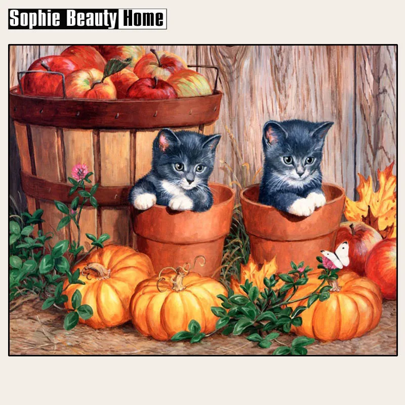 

2018 New Diy Diamond Painting Cross Stitch Animal Series Two Cats Full Drill Rhinestone Embroidery Pasted Mosaic Home Decor