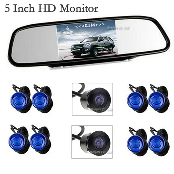 

Parking Sensor 8 Redars BIBI Alarm Sound+ Monitor Mirror LCD Screen+ Front Camera + Rear view Camera Backup Kit Free Shipping
