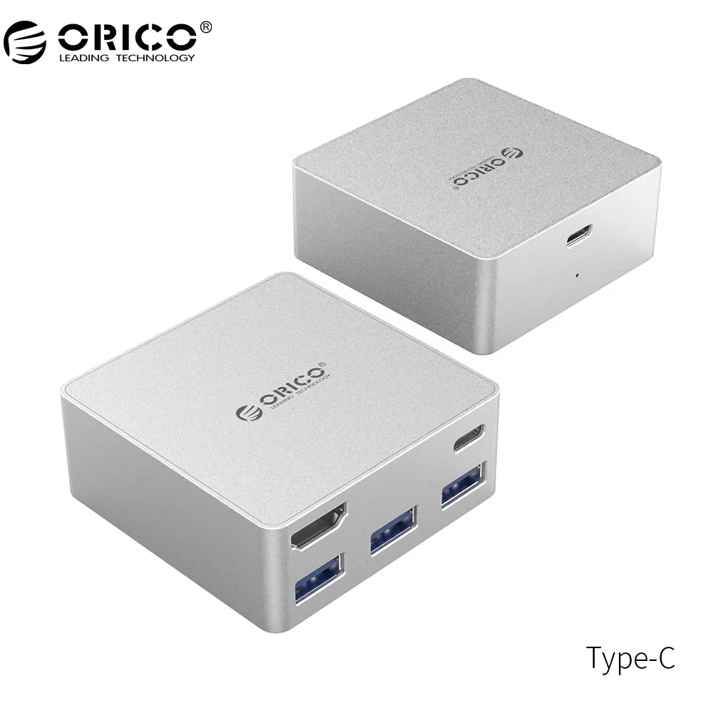 

ORICO Type-C HUB USB3.0 HDMI Aluminum Mini Docking Station Multiport Type-C HDMI Type-A PD Function for MacBook Pro-Silver