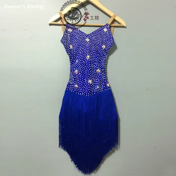 

Women performance latin dance dress girls latin dance tassel dress lady latin dance clothes dancer's stones clothing 120-180CM