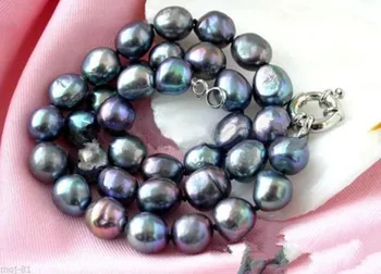 

NATURAL CULTURED 9-10MM SOUTH SEA BLACK BAROQUE PEARL NECKLACE 18" Necklace