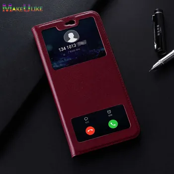 

MAKEULIKE Genuine Leather Case For Huawei Honor 10 Flip Case Magnetic Cover for Huawei Honor10 Window View Phone Bags cases