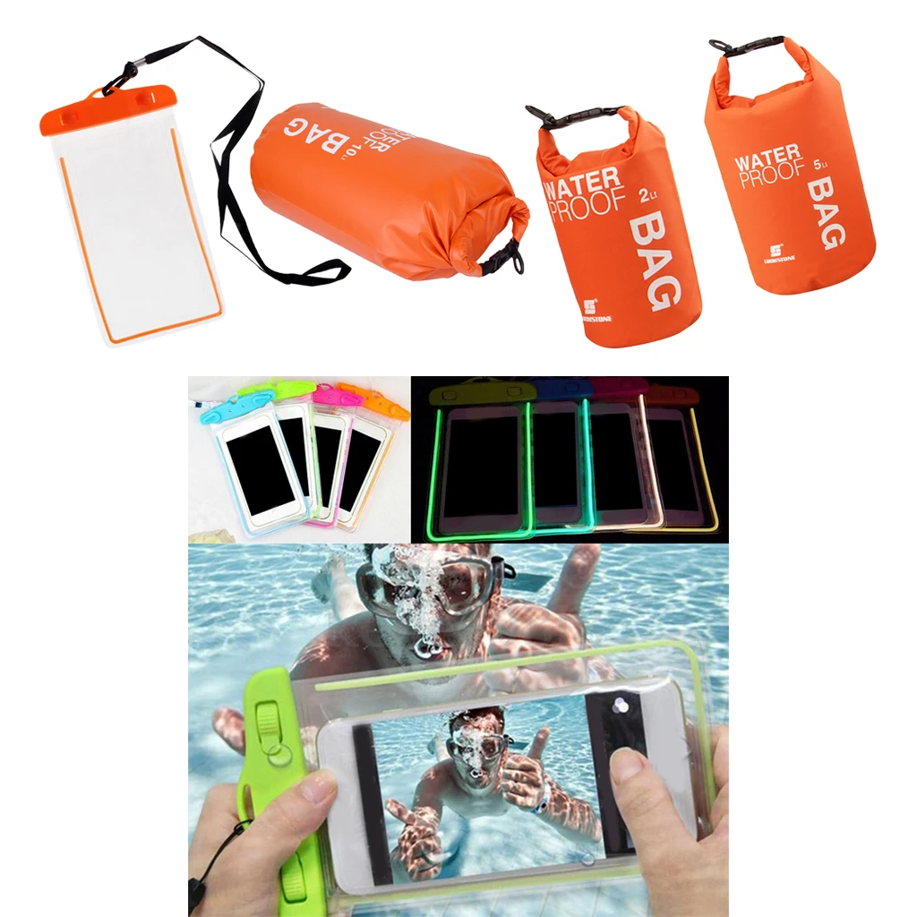 10L 5L 2L Waterproof Dry Bag& Phone Pocket Storage Gear Sack Wet Dry Bag Backpack Kayak Duffel Cellphone Pouch - Цвет: Orange 10L 5L 2L Wa