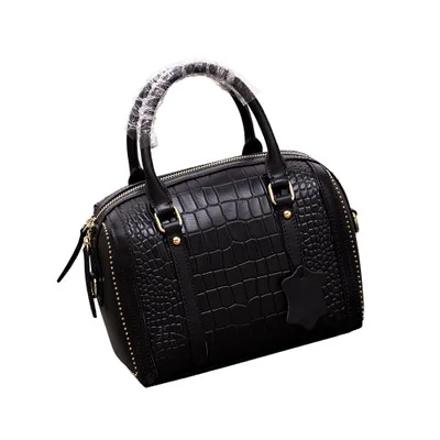 

women alligator pattern real leather boston bag female small genuine leather tote handbag lady rivet messenger crossbody bag