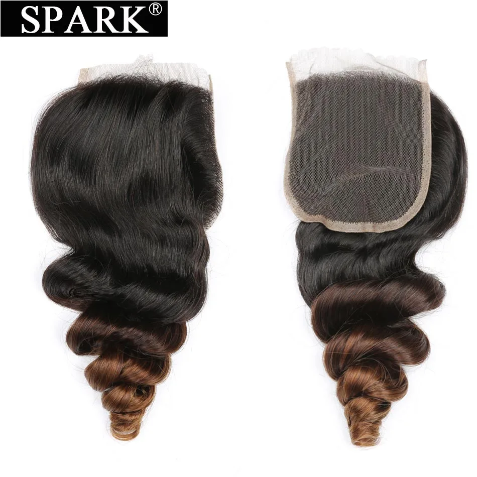Spark Ombre Malaysian Loose Wave Human Hair 3/4 Bundles with Closure 4*4 Free Part Remy Hair Extension Free Middle Part 1B/4/30