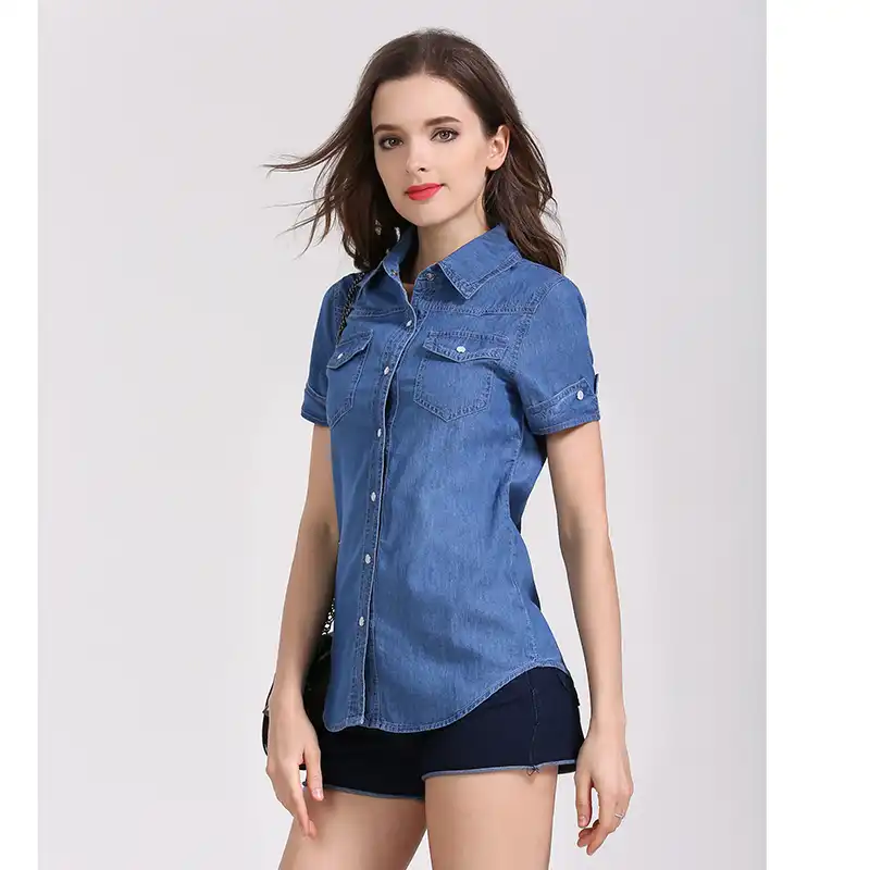 short sleeve jean shirt womens