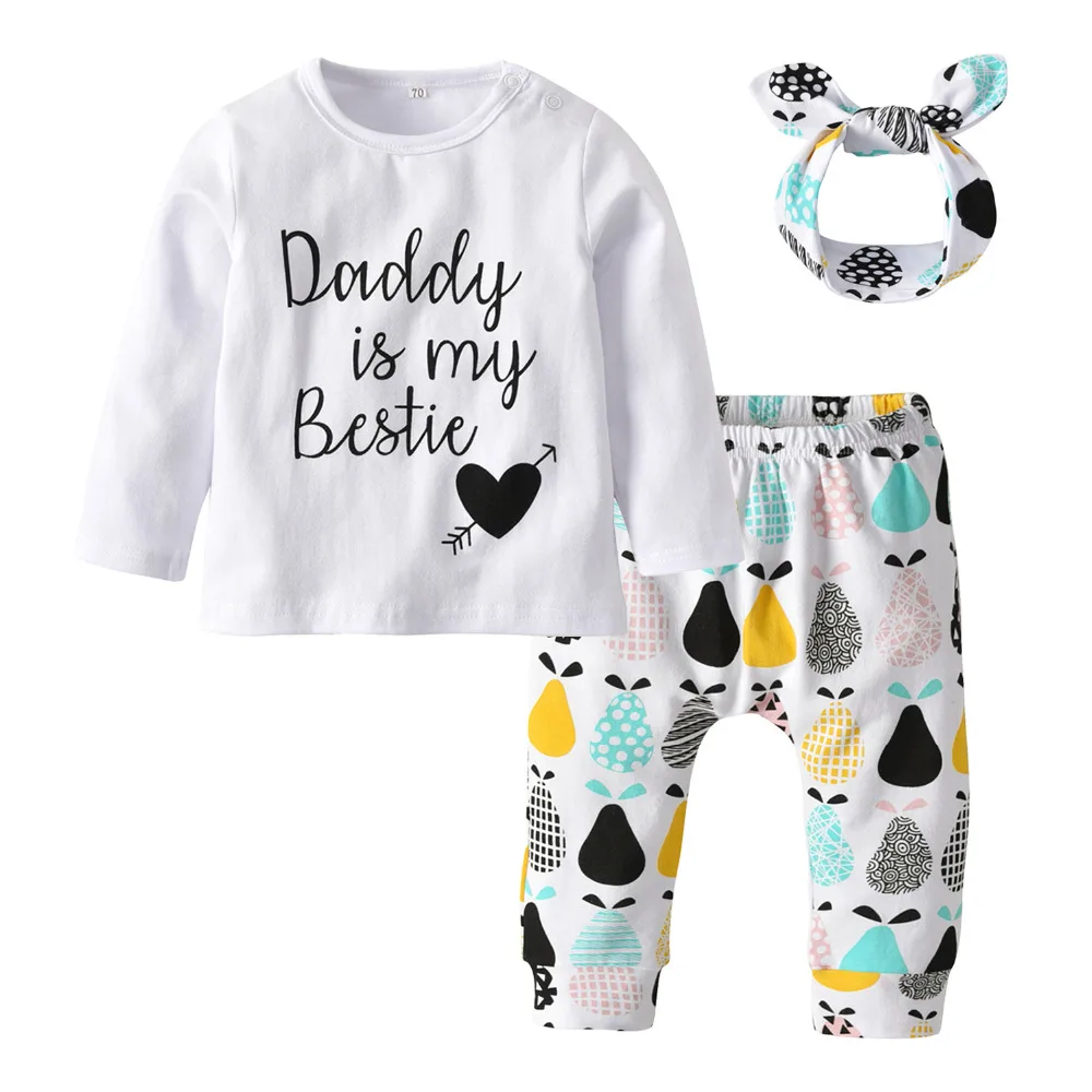 Newborn Baby Girl Clothes Cute Long Sleeve Letters T-shirt Pants and Headband Toddler Infant Girls Clothing Sets | Детская одежда и