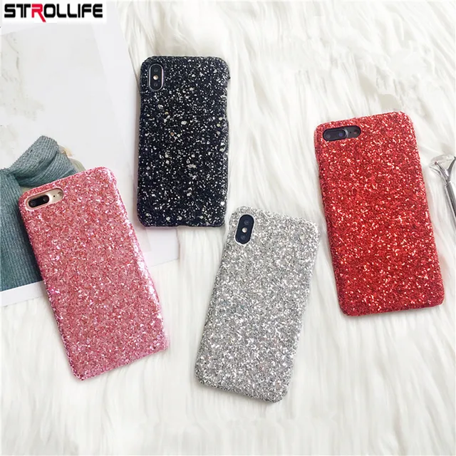 STROLLIFE Fashion Shining Flash Sequins Glitter Phone Case For iPhone X 8 7 Plus 6S Ultra Slim Bling Hard Shell Cover Capa Coque