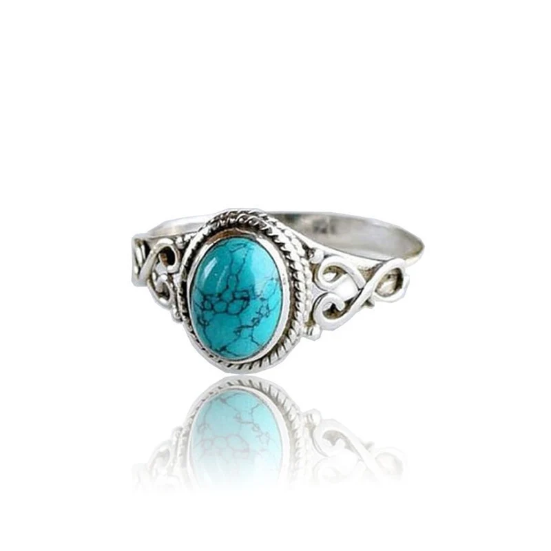 2018 New Allergy Free 1PC Vintage Blue Stone Engagement Ring Wedding Anniversary Bride Jewelry Women Fashion Bohemian Jewelry