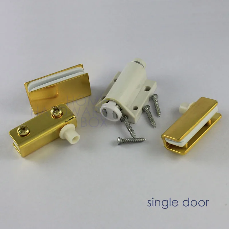 golden brass pivot hinges press open glass door catch