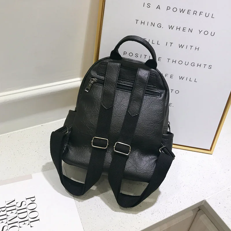 Las mujeres de cuero Mochila adolescente bolso de escuela de la mujer Vintage sólido suave Mochila Negro Mochila bolsas XA86H