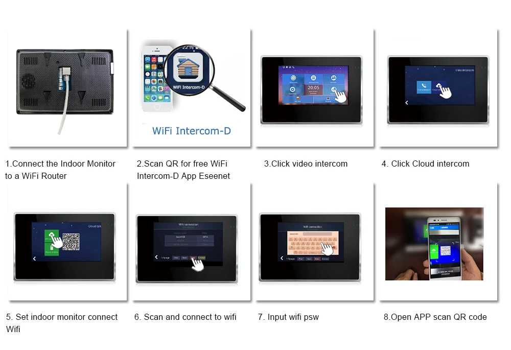 JeaTone 7 дюймов wifi IP видео домофон комплект дверной звонок Дверной динамик система контроля доступа сенсорный экран Обнаружение движения