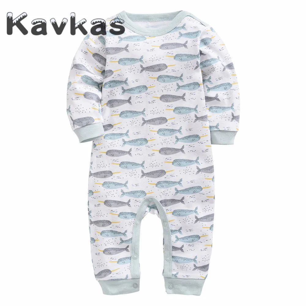

Kavkas Brand Baby Romper Long Sleeves 100% Cotton Baby Pajamas Fish Cartoon Printed Newborn Baby Boys Clothes