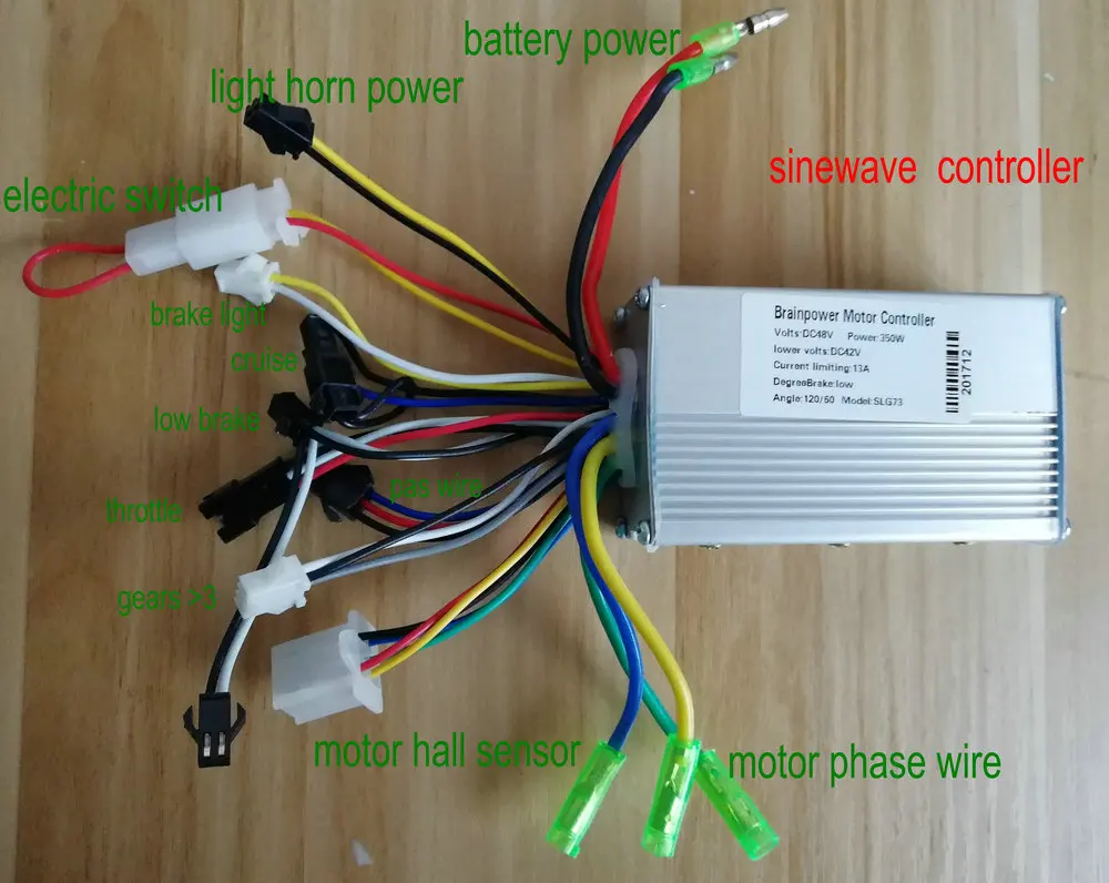 Sinewave контроллер синусоидальный контроллер 24v36v48v 250w350w 6mosfet для электрического скутера Электрический велосипед горный велосипед ATV трехколесный мопед