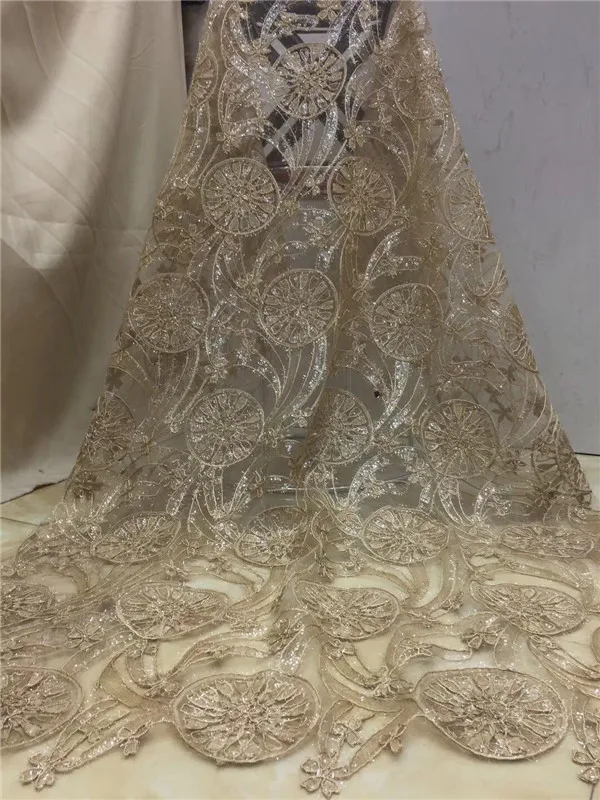 2019 Upscale Style Sequins Lace Fabric Sequined Embroidered Guipure Net African Wedding Dresses Sewing Mesh Material gold | Дом и сад
