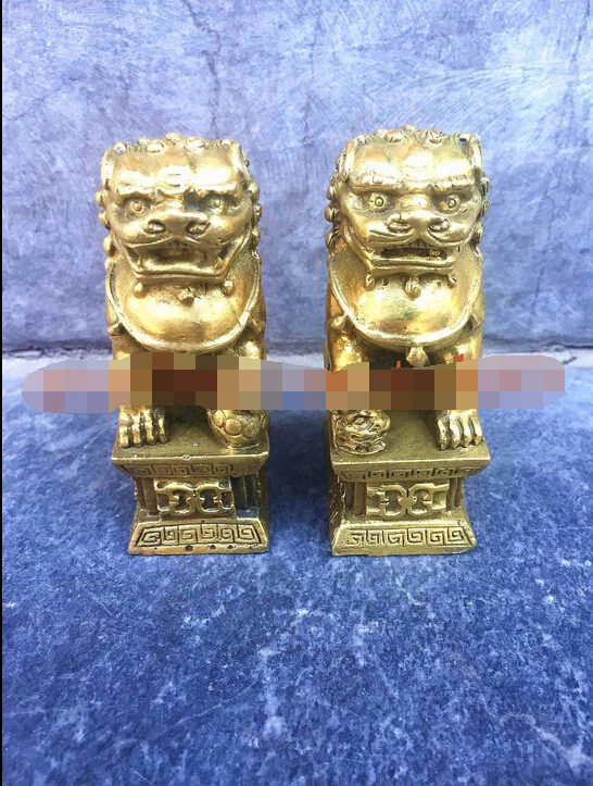 A Pair of lions China Feng Shui Copper giving good luck in Statues