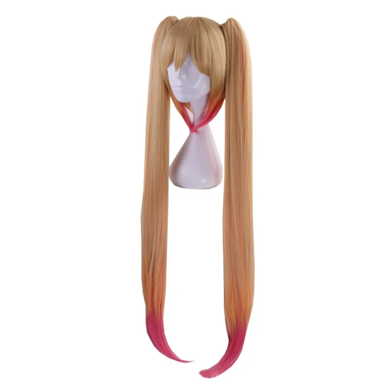 Coshome Kobayashi-san Chi No Maid Dragon Tohru Toru Cosplay Wigs Yellow Gradient Pink Long Hair Double Ponytail 100cm
