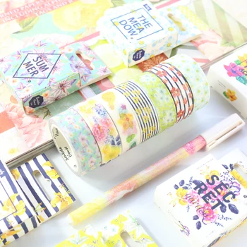

Domikee Japanese decor DIY masking tape rolls cute flower pattern washi tapes for diary planner notebooks stationery 1.5cm85m