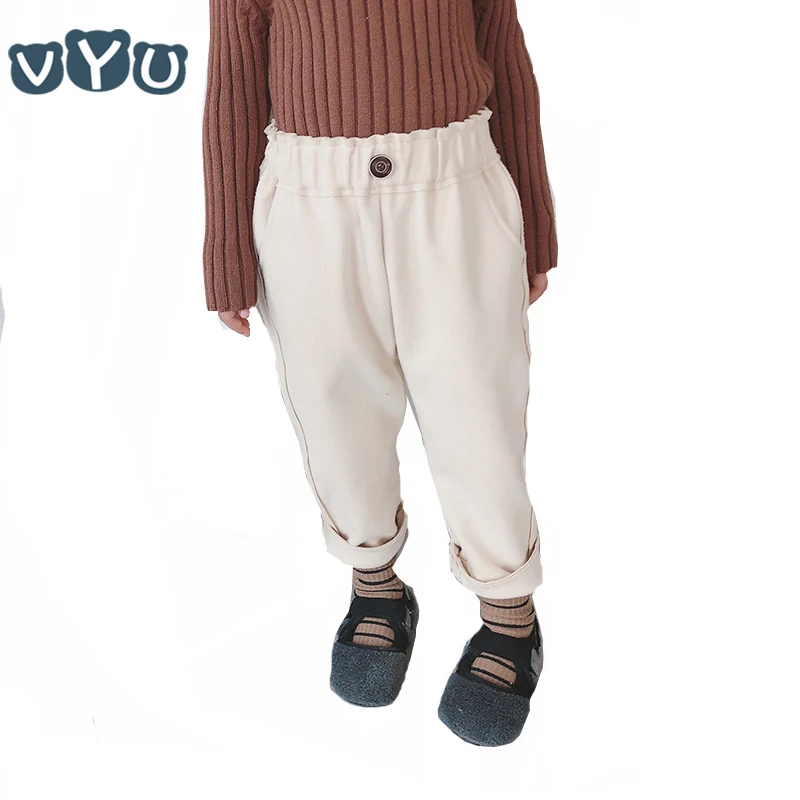 

2018 New Autumn Winter Fashion KIds Boys Girls Pants Warm Woolen Ankle-Length Pants Solid Color Elastic Pants Children Clothes