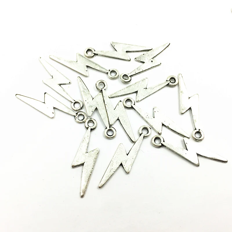 

50Pcs Silver Tone Lightning Metal Pendants Fashion Jewelry DIY Findings 28x8mm