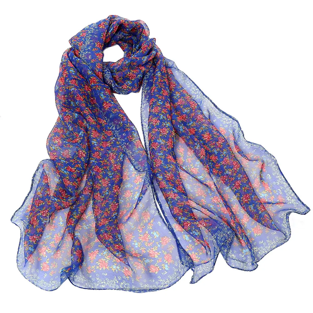 Модные шарфы для женщин, модный длинный шарф с принтом розы, новинка весны, высокое качество, Женская шаль, шифоновый шарф, шелковый шарф - Цвет: Blue