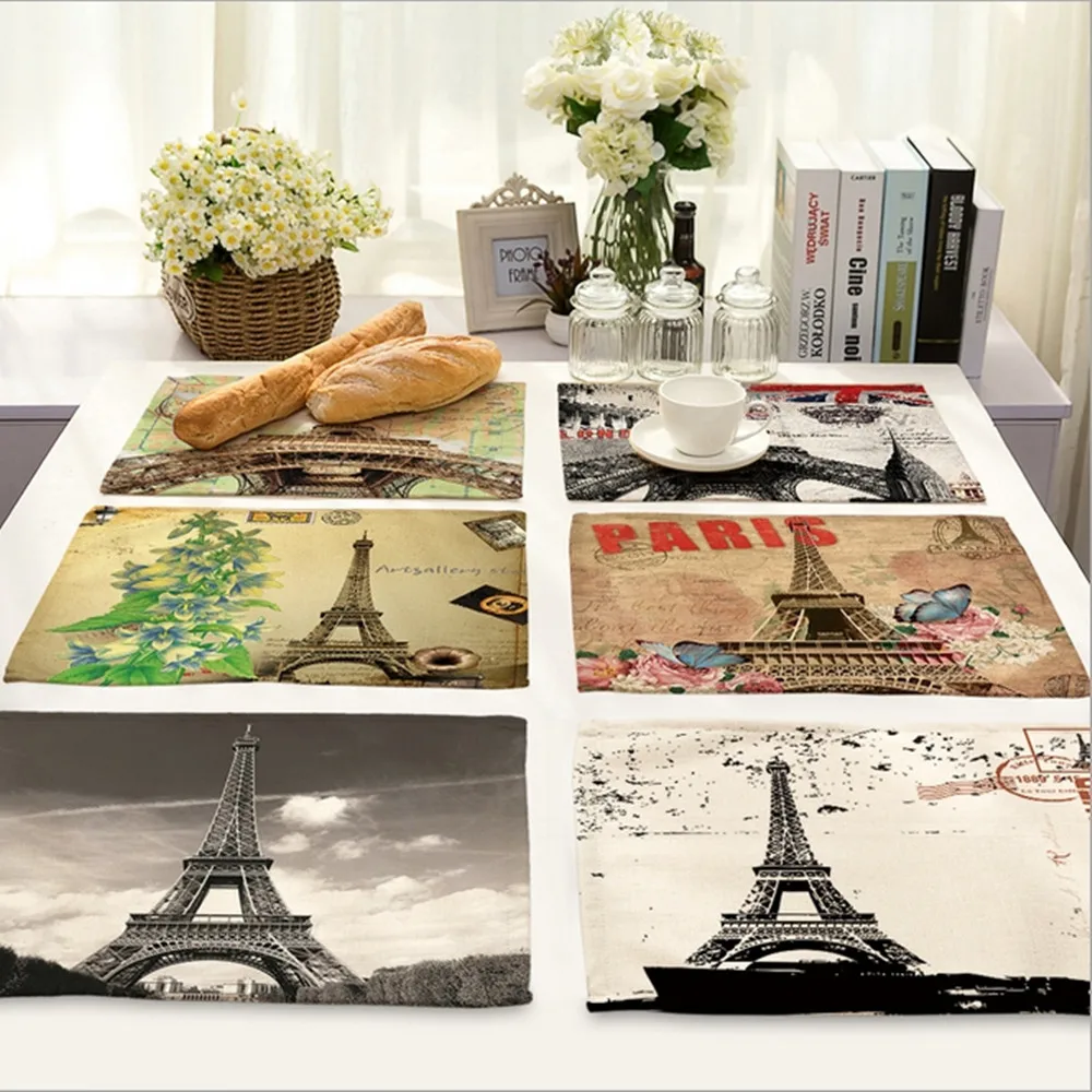 Home Decor Paris Tower Placemat Linen Fabric Table Mat Dishware