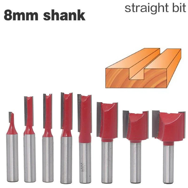 

1PC 8mm Shank Straight/Dado Flush Trim Wood Router Bit Two Flute Carbide Cutter Tenon Cutter Tools For Woodworking Flat End Mill