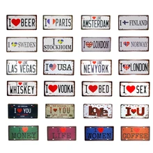 Я люблю Лондон, США, Лондон, пиво, виски, автомобиль, номерные знаки, металлическая жестяная вывеска, ресторан, кофе, кафе, домашний декор стен