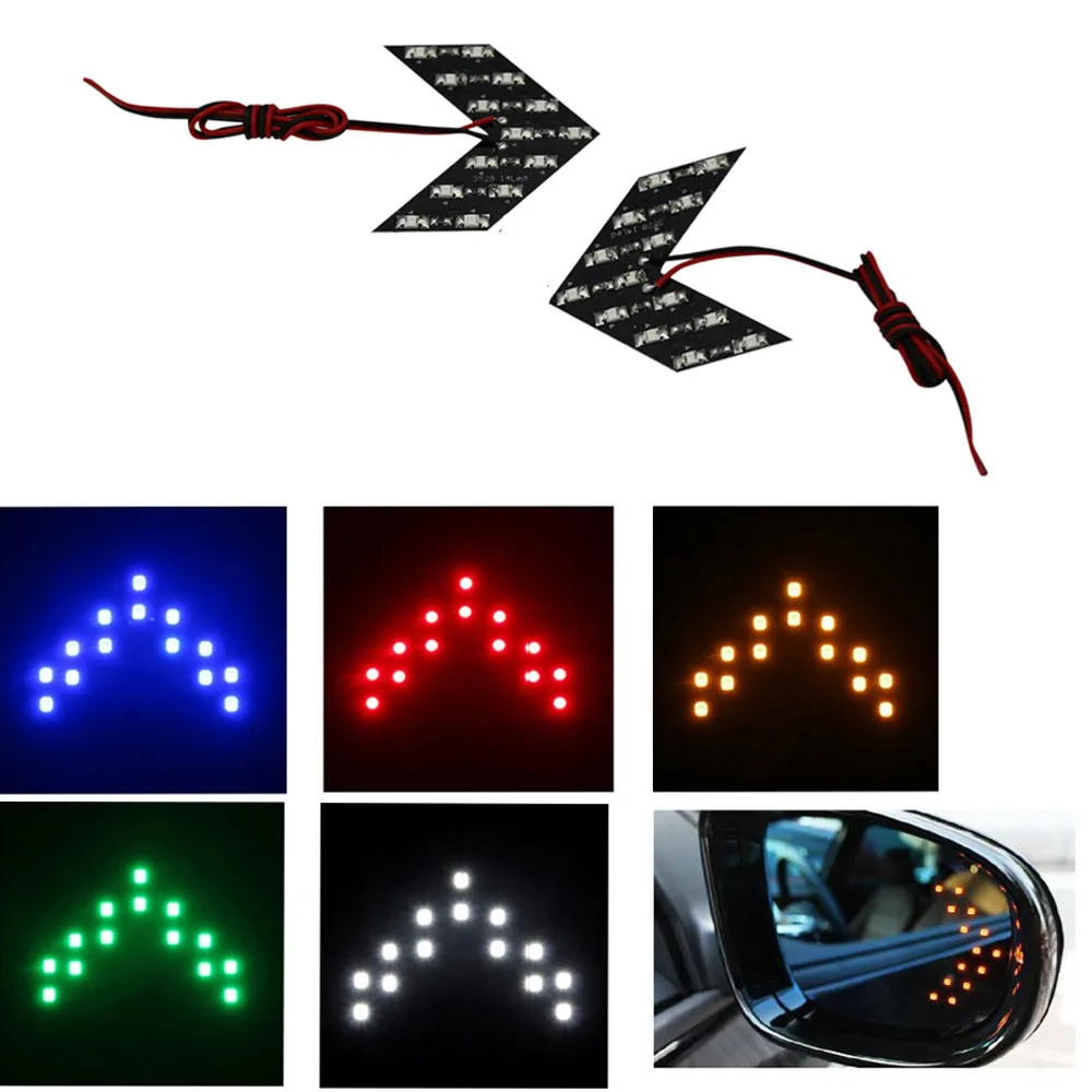 

Universal Car Motorcycle Signal Lamp 2 pcs 14 SMD LED Arrow Panel Rear View Mirror Indicator Turn Signal Car Light