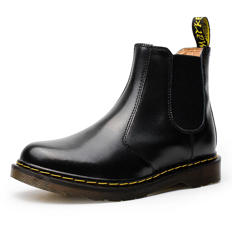 

2018 New Men Martin Boots Couples Ankle boots Men casual Shoes Slip-on Chelsea Boots Soft Leather Winter big size 38-47 men shoe