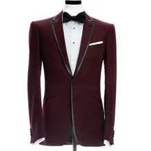 Горячая Сшитое Жених смокинги Бордовый Бархат/свадебный Костюм для мужчин/Жених носить костюмы 3 peices комплект(куртка+ Брюки+ галстук-бабочка