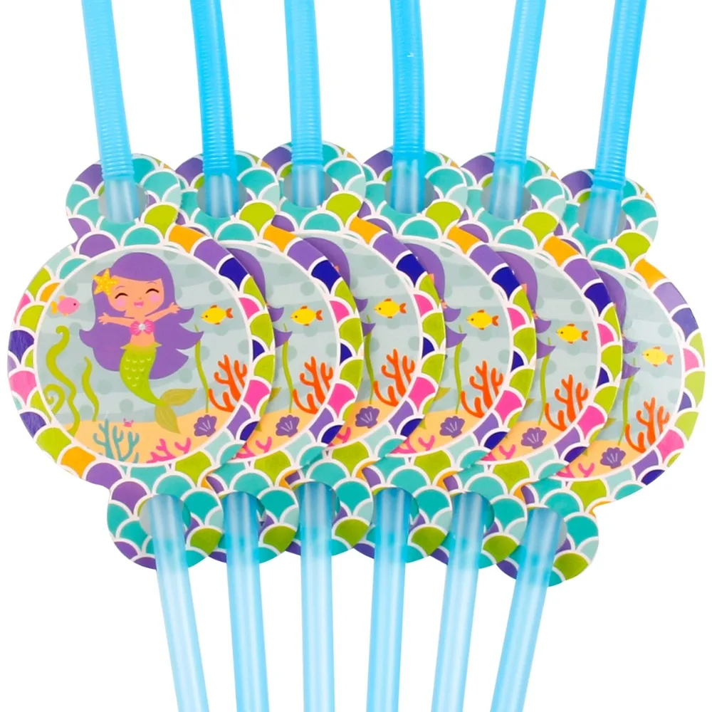 FENGRISE Tableware Set Mermaid Party Supplies Tableware For Kids Happy Birthday Party Mermaid Theme Banner Cups Paper Plates str