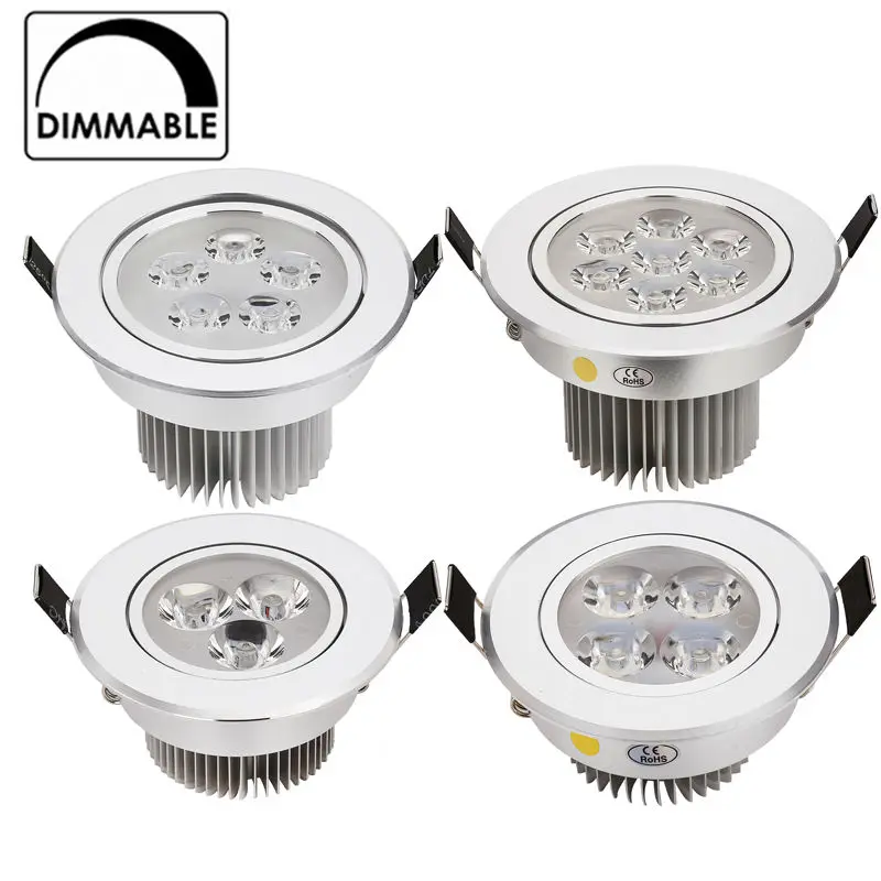 2pcs/lot best price CREE 1W 3W 4W 5W 7W dimmable LED downlights spotlightsAC85-265V silver shell 110-770LM Cold /Pure/Warm white