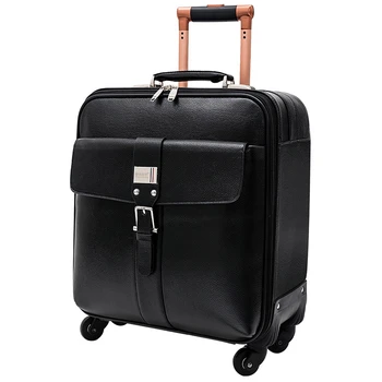 

Cowhide genuine leather trolley luggage commercial 16 20luggage travel bag luggage male suitcase,black cowhide leather luggage