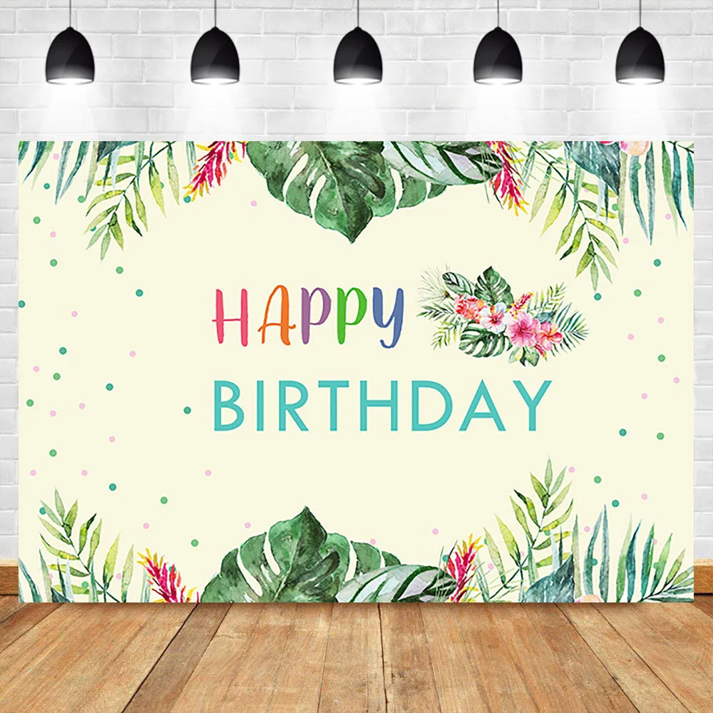 

NeoBack Happy Birthday Backdrop Summer Green Leaves Photography Background Kids Child Birthday Vinyl Custom Photo Backdrops
