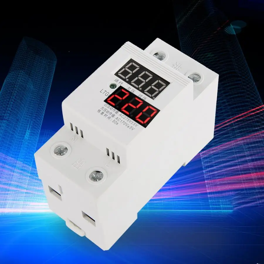 

Under Voltage Relay Protector 230V AC Automatic Reconnect Voltage Protector Undervoltage Relay 2P/50A Digital Voltage Relay